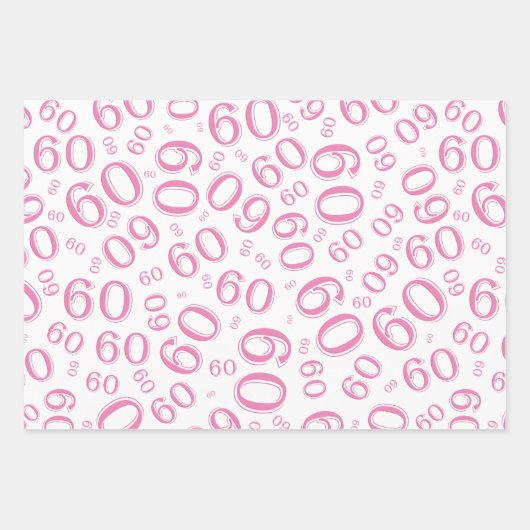 60e verjaardag Roze/White Random Number Pattern 60 Inpakpapier Vel (Voorkant 2)