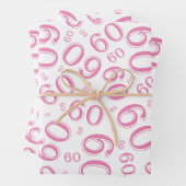60e verjaardag Roze/White Random Number Pattern 60 Inpakpapier Vel (In situ)