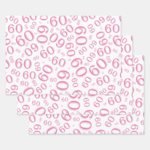 60e verjaardag Roze/White Random Number Pattern 60 Inpakpapier Vel