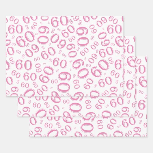 60e verjaardag Roze/White Random Number Pattern 60 Inpakpapier Vel (Set)
