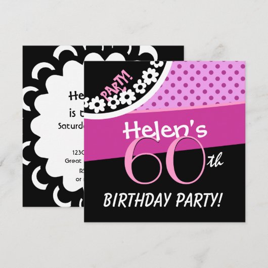 60e verjaardag Roze witte zwarte pooldots W316C Kaart (Voorkant / Achterkant)