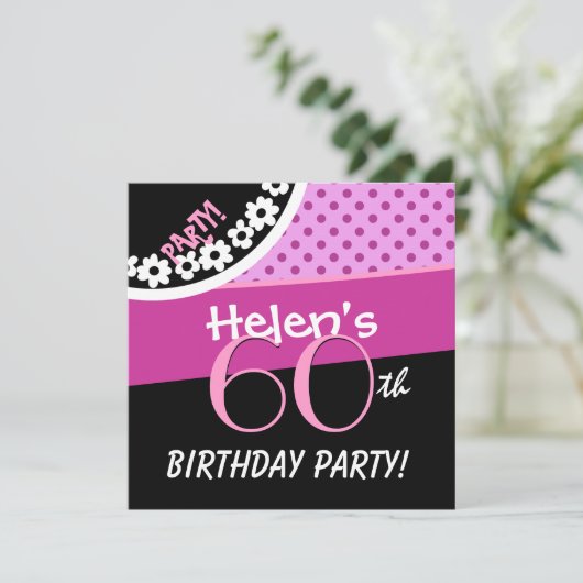 60e verjaardag Roze witte zwarte pooldots W316C Kaart (Staand voorkant)