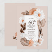 60e verjaardag Rustic Boho Floral Party Kaart (Voorkant / Achterkant)