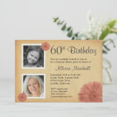 60e verjaardag Rustic Daisy 2 Foto nodigt uit Kaart (Staand voorkant)