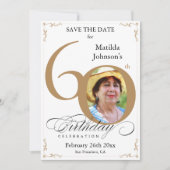 60e verjaardag Save the Date Gold and White Custom Kaart (Voorkant)
