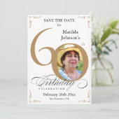 60e verjaardag Save the Date Gold and White Custom Kaart (Staand voorkant)