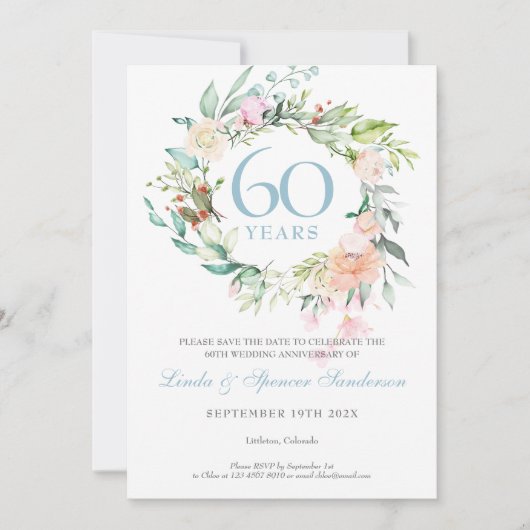 60e verjaardag Save the Date Rozen Guirlande Kaart (Voorkant)