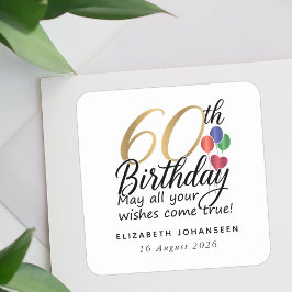 60e verjaardag script gold typografie mijlpaal vierkante sticker