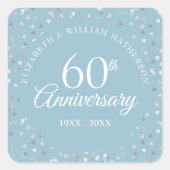 60e verjaardag Script Love Hearts Confetti Vierkante Sticker (Voorkant)