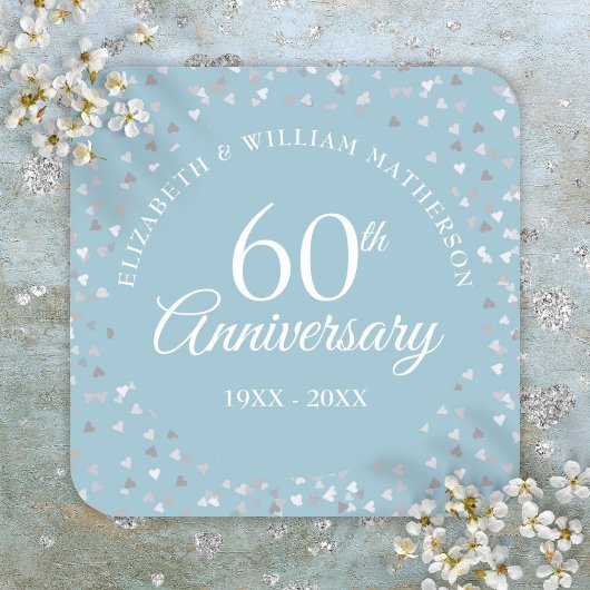 60e verjaardag Script Love Hearts Confetti Vierkante Sticker