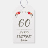 60e Verjaardag Script Waterverf Roos Bloemen Cadeaulabel (Voorkant)