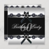 60e verjaardag Silver Black White Diamond Kaart (Voorkant / Achterkant)