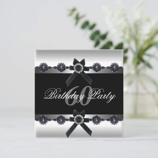 60e verjaardag Silver Black White Diamond Kaart (Staand voorkant)