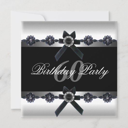 60e verjaardag Silver Black White Diamond Kaart (Voorkant)