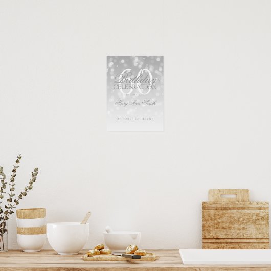 60e verjaardag Silver Bokeh Sparkle Lights Poster (Keuken)