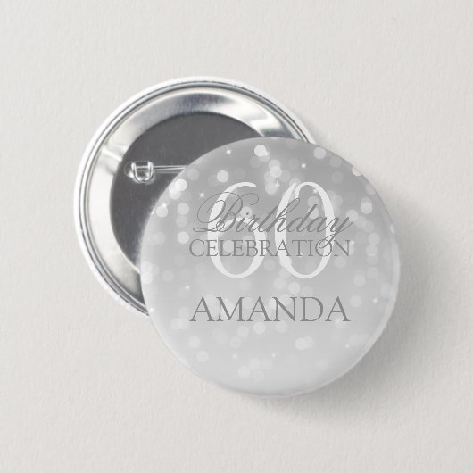 60e verjaardag Silver Bokeh Sparkle Lights Ronde Button 5,7 Cm (Voorkant /achterkant)