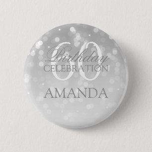 60e verjaardag Silver Bokeh Sparkle Lights Ronde Button 5,7 Cm