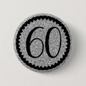 60e verjaardag Silver Glitter Classic Ronde Button 5,7 Cm (Voorkant)
