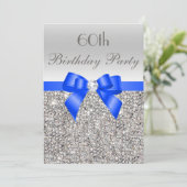60e verjaardag Silver Sequin Royal Blue Bow Diamon Kaart (Staand voorkant)
