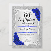 60e verjaardag - Silver Stripes Royal Blue Rozen Kaart (Voorkant)