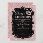 60e Verjaardag - Sixty Fabulous Roos Goud Zwart Kaart (Voorkant / Achterkant)