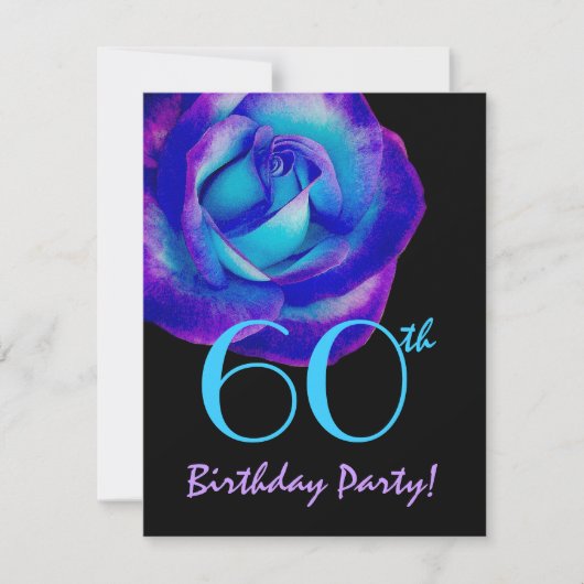 60e verjaardag Sjabloon Paars en blauw Roos 001 Kaart (Voorkant)