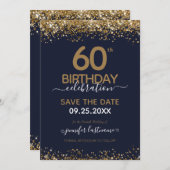 60e verjaardag Sla de datum blauw en goud op Kaart (Voorkant / Achterkant)