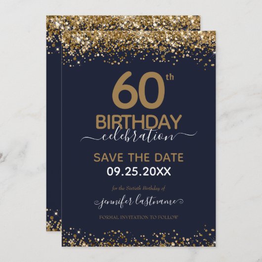 60e verjaardag Sla de datum blauw en goud op Kaart (Voorkant / Achterkant)