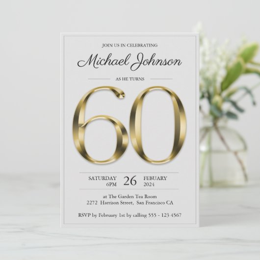 60e verjaardag Solid Gold Light Grey Elegant Class Kaart (Staand voorkant)