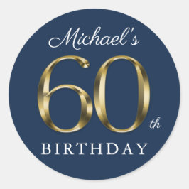 60e verjaardag Solid Gold Tekst Navy Blue Custom Ronde Sticker