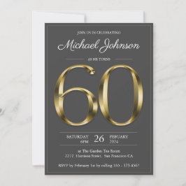 60e verjaardag Solid Gold Text Dark Grey Classy Kaart