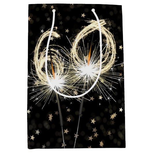 60e verjaardag Sparklers op zwart met sterren Medium Cadeauzakje (Voorkant)
