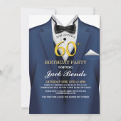 60e verjaardag Spy Suit Navy stropdas Gold Invitat Kaart (Voorkant)