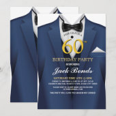 60e verjaardag Spy Suit Navy stropdas Gold Invitat Kaart (Voorkant / Achterkant)
