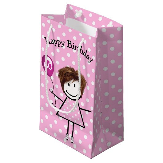 60e verjaardag Staartmeisje met roze ballon Klein Cadeauzakje (Voorkant Gekanteld)