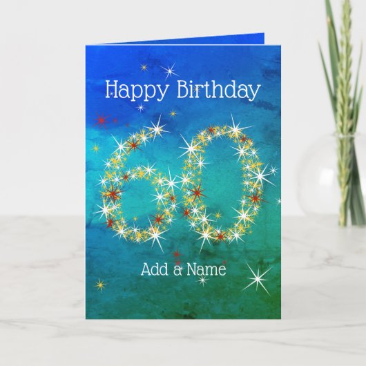 60e verjaardag - Sterrennummers - Blauw groen - 60 Kaart (Voorkant)