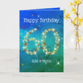 60e verjaardag - Sterrennummers - Blauw groen - 60 Kaart (Gele Bloem)
