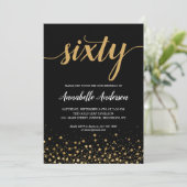 60e verjaardag Stijlvol Zwart Goud Confetti Script Kaart (Staand voorkant)