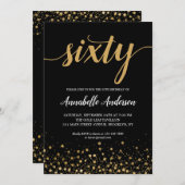 60e verjaardag Stijlvol Zwart Goud Confetti Script Kaart (Voorkant / Achterkant)