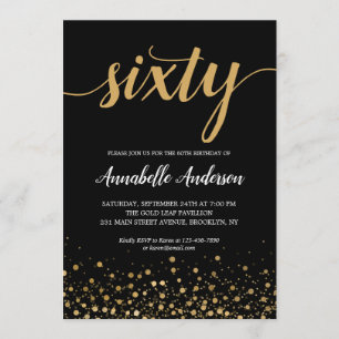 60e verjaardag Stijlvol Zwart Goud Confetti Script Kaart