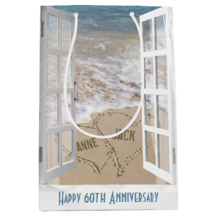 60e verjaardag Strand Hartjes Midden Geschenkenta Medium Cadeauzakje
