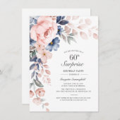 60e verjaardag Stusty Blue Botanical Script Kaart (Voorkant / Achterkant)