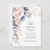 60e verjaardag Stusty Blue Botanical Script Kaart (Voorkant)