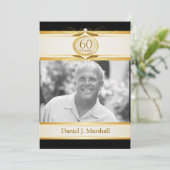 60e verjaardag Surpise Party - Black Gold Monogram Kaart (Staand voorkant)