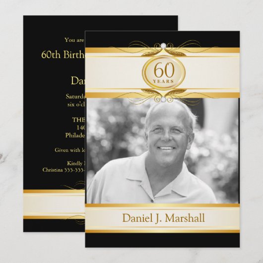 60e verjaardag Surpise Party - Black Gold Monogram Kaart (Voorkant / Achterkant)