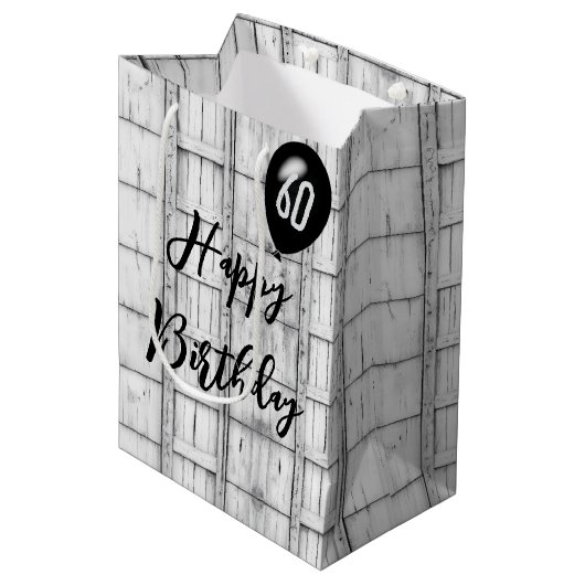 60e verjaardag symmetrisch rustiek houtpatroon medium cadeauzakje (Voorkant Gekanteld)