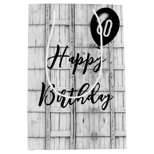 60e verjaardag symmetrisch rustiek houtpatroon medium cadeauzakje (Voorkant)