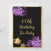 60e verjaardag theefeestje zwarte gouden paars kaart (Voorkant)