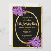 60e verjaardag theefeestje zwarte gouden paars kaart (Achterkant)