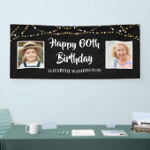 60e verjaardag toen & nu foto's Lights Zwart Spandoek (Beurs)